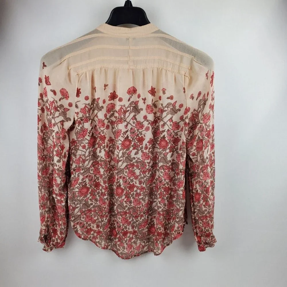 Lucky Brand Womens Blouse Long Sleeve Button Up Red Pink Floral Medium 7W44888 - Picture 3 of 8